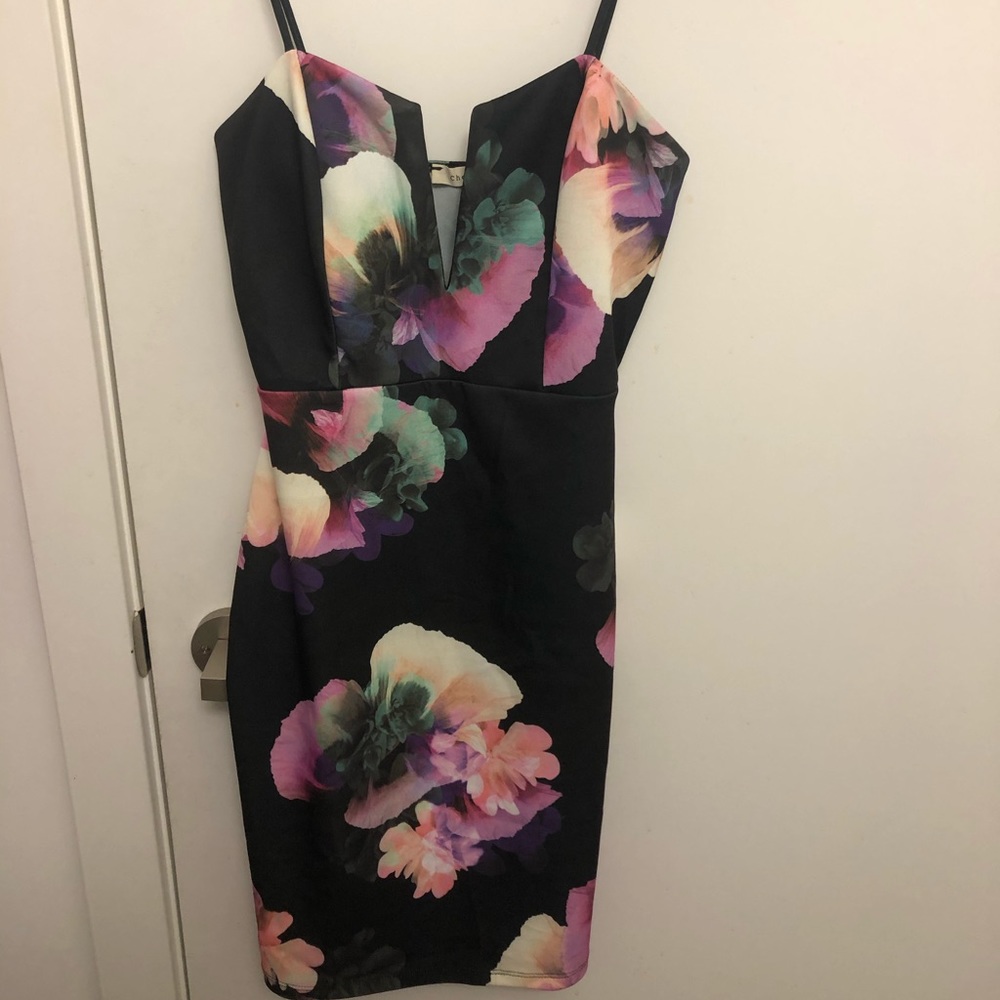Deep V Floral Dress